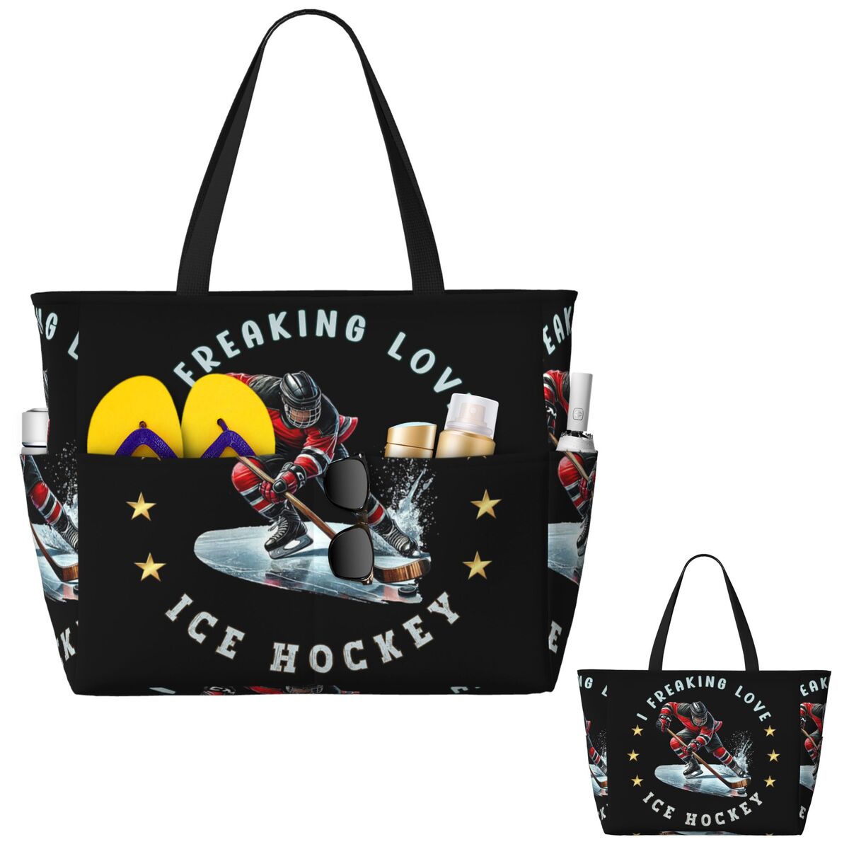 I Freaking Love Ice Hockey Bea - Yoga Fitness Tote review and price