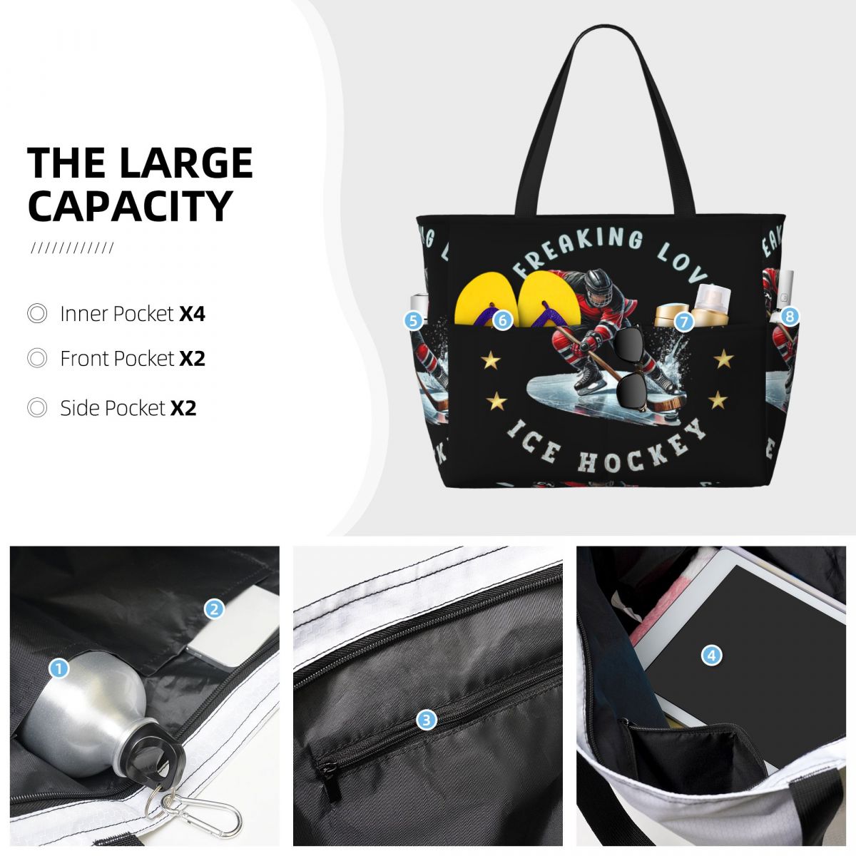 I Freaking Love Ice Hockey Bea - Yoga Fitness Tote review and price